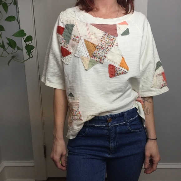Anthropologie Tops - Postage Stamp Patchwork Sweater Boho Top Blouse